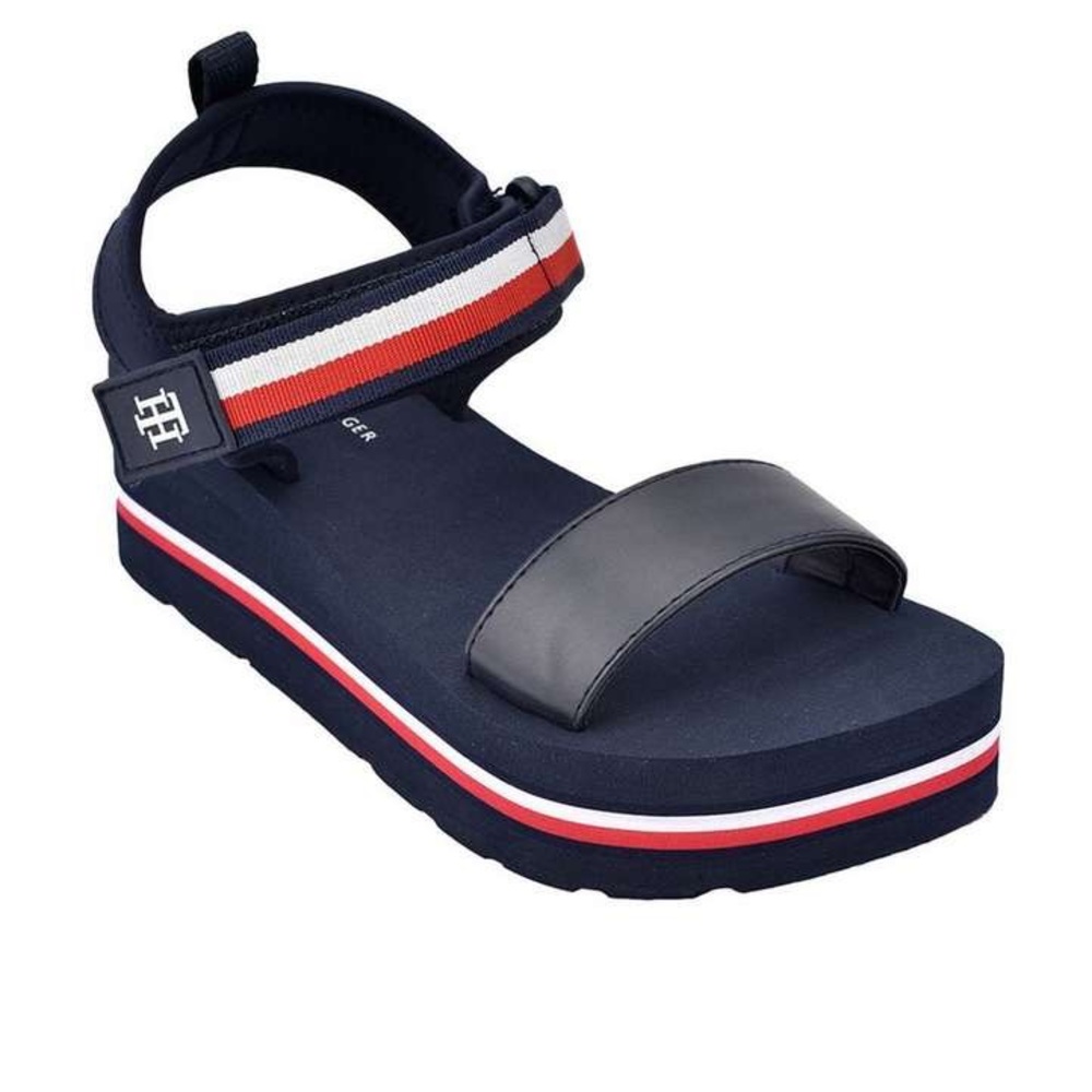 Tommy Hilfiger Red, White, & Blue Ankle Strap Platform Sandals with Logo 5.5